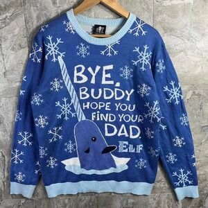 ELF The Movie Official Mr. Narwhal Bye Buddy Ugly Christmas Sweater Knit L
